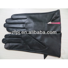 Mädchen schwarze Frauen Pu Leder Handschuhe mit Reißverschluss